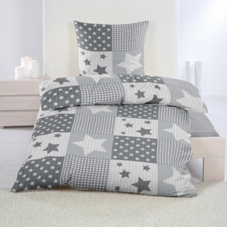 Casa Colori Bettwäsche Casa Colori, Seersucker, 2 teilig, grau kariert, Sterne