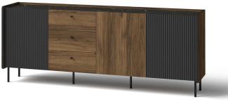 Kommode Sideboard Pereto 200x40x78cm Warmia Nussbaum schwarz matt 3-türig