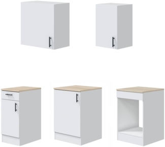 Dmora Komplette Küche Thymira, Moderne Küchenkomposition, Modular Set für Küche, Funktionelle Küchenlösung, Weiß und Eiche