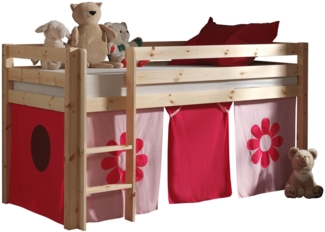 Kinderbett Karolina 210x114x106 Massivholz Natur Textilset Flower