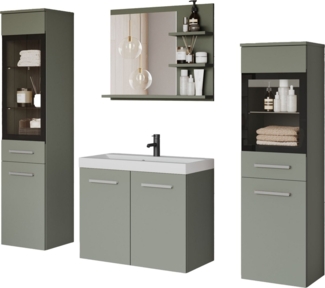 welltime Badmöbel-Set MADRIT, (Komplett-Set, 5-St, mit Waschbecken), Waschtisch inkl. Waschbecken, Badschrank, Hochschrank, Spiegel