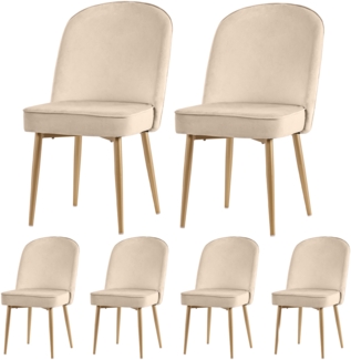 Merax Esszimmerstuhl (Set, 6 St), 6er Set Polsterstühle Wohnzimmer, moderne beige Samt-Esszimmerstühle, Küchenstühle Eisengestell, Beige