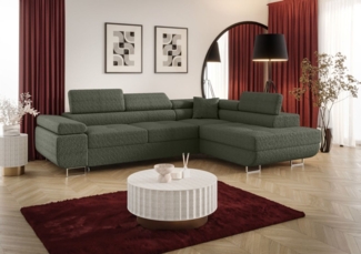 Ecksofa Schlafsofa Sofa MONARO Stoff Quelle Moosgrün Ottomane Rechts