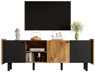 OKWISH Lowboard Landhaus Altholzoptik (Fernsehtisch,TV-Board,TV-Ständer, 1 St, 3Türen und 2 Offenen Fächern), mit Dämpfungsscharniere