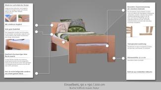 EinzelbettEasy Premium Line K2, Buche Vollholz massiv Natur - Maße: 90x190 cm