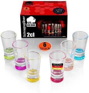 BigDean 6 Stück farbige Schnapsgläser 2cl in Geschenkbox – robuste Shotgläser spülmaschinenfest - in Gastro Qualität
