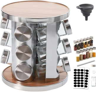 360° drehbares Gewürzkarussell 12 Gewürzgläser Edelstahl Küchen Gewürzregal