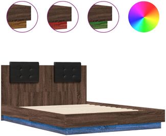 vidaXL Bettgestell mit Kopfteil und LED Braun Eiche-Optik 135x190 cm 3210051