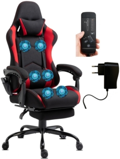 Delman Gaming Stuhl Racing Stuhl Bürostuhl Computerstuhl Massagefunktion mit 6 Vibirationspunkten Chefsessel atmungsaktive Stoff Fußstütze 0036 Rot
