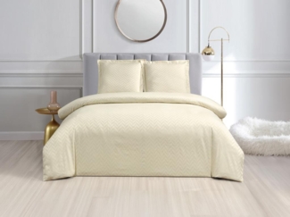 Vente-unique - Satinbettwäsche mit Jacquard-Streifen - 100 % Baumwolle - 120 Fäden/cm² - Bettdeckenbezug 240 x 260 cm + 2 Kissenbezüge 65 x 65 cm - Elfenbeinfarben - VENALY von PALACIO