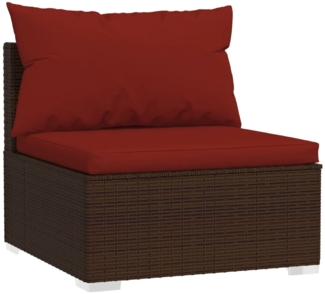 vidaXL Garten-Mittelsofa mit Kissen Braun Poly Rattan 317548