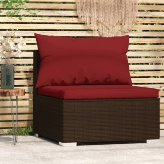 vidaXL Garten-Mittelsofa mit Kissen Braun Poly Rattan 317548