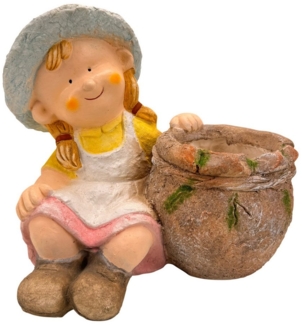 Online-Fuchs Gartenfigur süßes Mädchen mit Blumentopf für draußen geeignet - Deko, wetterfest