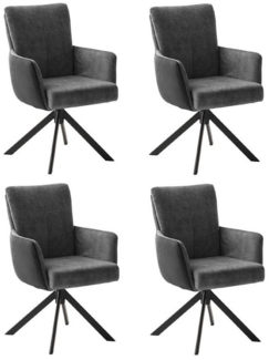 MCA furniture Polsterstuhl ROSARIO, 4er Set, Anthrazit, Schwarz, Cord, Metall, 360 Grad drehbar mit Rückholfunktion, Federkernpolsterung