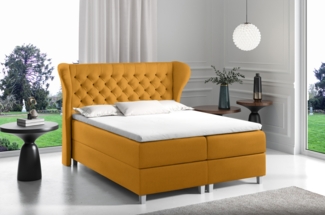 99rooms Turin Boxspringbett Velours 200x200 cm Gelb