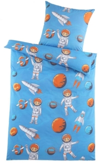 Carpe Sonno Kinderbettwäsche 135x200 Jungen Mädchen Kinder Bettwäsche Mikrofaser Kinderbettbezug, Mikrofaser, 2 teilig, Blaue Polyester Kinder Bettwäsche Astronaut Weltall Weltraum