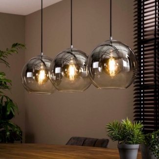 famlights Pendelleuchte famlights, Pendelleuchte Selina in Schwarz-transparent und Altsilber