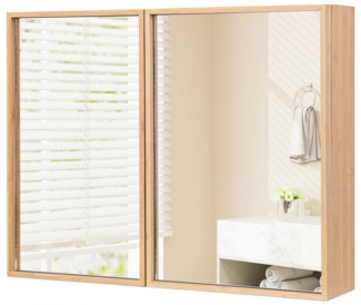 COSTWAY Spiegelschrank Bambus, mit 2 Türen, 2 verstellbaren Regalen, 65cm