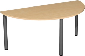 Konferenztisch Rundfuß, Halbkreisform, 160x80cm, Buche Anthrazit