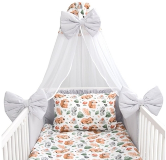 Amilian Babybettwäsche Set 7-teilig - Bettwäsche 100x135 - Kissenbezug 40x60 - mit Himmel, Chiffonhimmel, 7 teilig, Komplett-Set für Babybett, Gitterbett - Kinderbettwäsche
