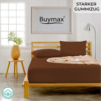 Buymax® Topper Spannbettlaken 120x200 cm Spannbetttuch 100% Baumwolle Jersey für Matratzentopper bis 12 cm Matratzenhöhe Bettlaken für Topper, Schokobraun