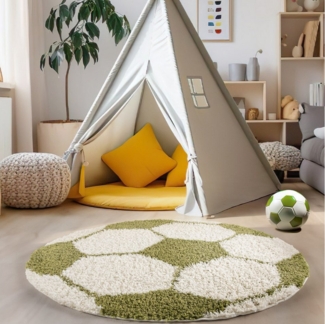 Carpettex Kinderteppich Fußball-Design, Rund, Höhe: 30 mm, Kinder Teppich Fußball-Form Kinderzimmer versch. farben und größen