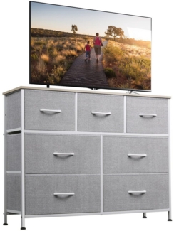 WLIVE Kommode Schubladenkommode mit 7 Stoffschubladen, (stabiler Stahlrahmen & Holzplatte), Breit 100cm, moderne Kommode für Wohnzimmer, Schlafzimmer, Flur & Büro