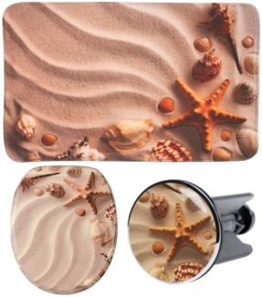 Sanilo Badaccessoire-Set Sanibel, Komplett-Set, 3 tlg, bestehend aus WC-Sitz, Badteppich und Waschbeckenstöpsel