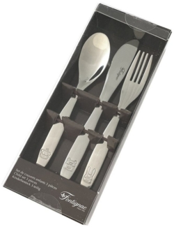 Fontignac Kinderbesteck 3 teiliges Kinder Besteckset mit Löffel, Messer und Gabel, 1 Personen, Edelstahl, mit Tiermotiven