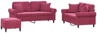 vidaXL 3-tlg. Sofagarnitur mit Kissen Weinrot Samt 3202244