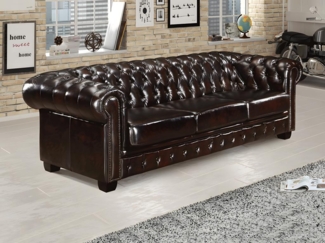 Chesterfield Ledersofa 4-Sitzer BRENTON - Büffelleder - Braun