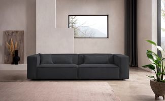 LeGer Home by Lena Gercke 3-Sitzer PIARA, Couch mit Kedernaht, Sofa in Cord, Leinenoptik o. Strukturstoff, schwarze Füße, bequemer Sitzkomfort