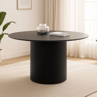IDIMEX Esstisch VIANNEY, Design Esstisch rund 120cm Metallfuß und Tischplatte Holzoptik schwarz