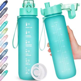 AOHAN Trinkflasche 1l BPA-Frei Sport Wasserflasche Zeitmarkierung Fitness Büro