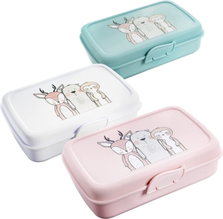 Centi Lunchbox Brotdosen Kinder, Lunchboxen mit 3 Trennfächern und Clickverschluss, Kunststoff, (Set, 3-tlg, in pastel-grün, weiß und rosa), Bento Box Kinder, Brotzeitbox ohne BPA+Weichmacher, Frühstücksbox