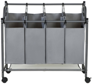 Songmics Wäschesammler auf Rollen mit 4 Fächern, Polyester Schwarz, 67/81 x 87,5 x 38,5 cm