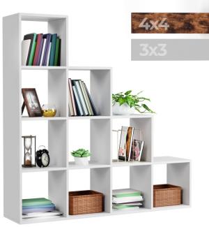 MIADOMODO® Treppenregal mit 10 Fächern, MDF weiß, 129,5 x 29 x 129,5 cm