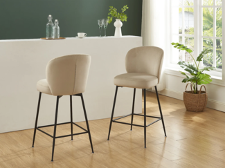 Vente-unique - Barhocker 2er-Set - Samt & Schwarzes Metall - Beige - POLPONA