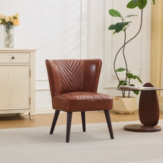 Loungesessel Braun Echtleder Top-Grain Mit 45° Steppung Massivholz Kautschukholz 150 kg Tragkraft