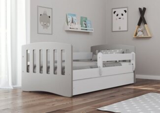 Bjird Kinderbett Classic 80x140 cm 80x160 cm 80x180 cm (mit Rausfallschutz Schublade und Lattenrost), verschieden Farben für Mädchen und Jungen