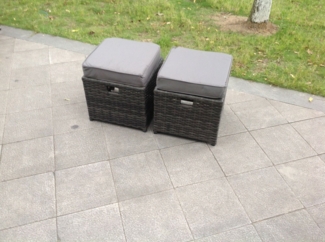 Fimous Rattanhocker Gartenmöbel-2 pcs Gartenhocker mit Sitzkissen Sitzhocker Fußhocker Ottomane Hocker für Garten; Balkon;Terrasse（Dunkelgrau Mischen）