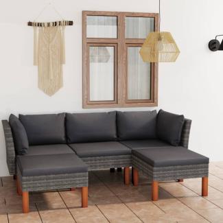 vidaXL 5-tlg. Garten-Lounge-Set mit Kissen Poly Rattan Grau 3059711