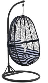 Luxus Hängesessel FUN Gestell Schwarz mit Korb Schwarz und Kissen SW Gestreift
