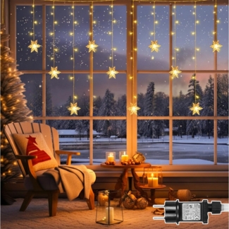 SERBASIC LED-Lichterkette Innen, LED Schneeflocke Lichtervorhang, Weihnachtsdeko, 8 Modi & Timer, Weihnachts Lichterkette für Fenster,Balkon & Innen/Außen Deko