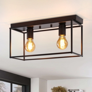 ZMH Deckenleuchte E27 Deckenlampe Retro - Schwarz industrial Flurlampe fr Schlafzimmer Wohnzimmer Vintage Lampe aus Metall mit 2 Flammig Deckenbeleuchtung fr Kche max. 25W - Ohne Leuchtmittel