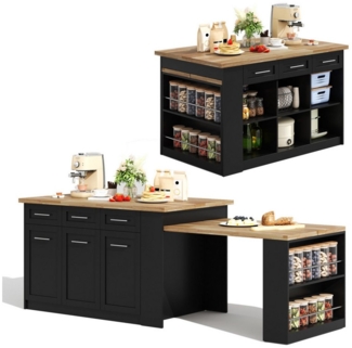 Flieks Kücheninsel mit ausziehbarer Esstisch und großer Stauraum, (Schrankmaße: B150/T90/H90 cm, Tischmaße: B96/T80/H75 cm), Küchenschrank mit Arbeitsplatte Holzoptik Buffetschrank Inselküche