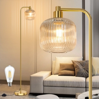 MUPOO Stehlampe Glas Kristall Stehlampe mit Glühbirne,Modern Stehleuchte Wohnzimmer, LED wechselbar, Fußschalter, mit E27 Glühbirne,für Schlafzimmer Wohnzimmer Büro