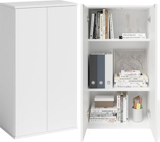 Bellamio 'Ais' Mehrzweckschrank, weiß, 110x33x60 cm, kleiner Aktenschrank mit 3 Fächern, Hängeschrank mit Push-to-open