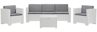 Dmora Loungeset für draußen Cameri, Outdoor-Lounge mit Couchtisch, Terrassenset mit Kissen, Gartenkomposition mit Sofa und Sesseln, Made in Italy, Weiß