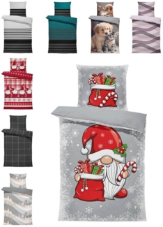 One Home Bettwäsche Winter, Flanell, 4 teilig, Weihnachten Schneeflocken, kuschelig warme weiche Baumwolle Biber